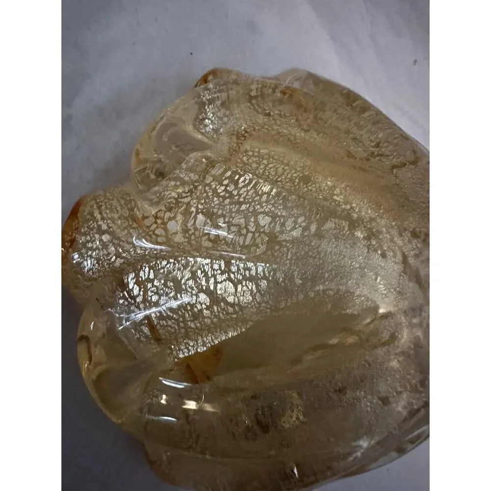 Vintage Murano Glass Aventurine Gold Flecks Ruffled Bowl Ashtray Candy Dish MCM